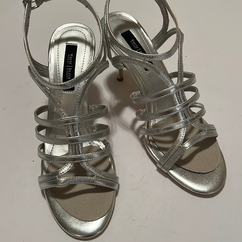 White House Black Market Silver Dress Heels